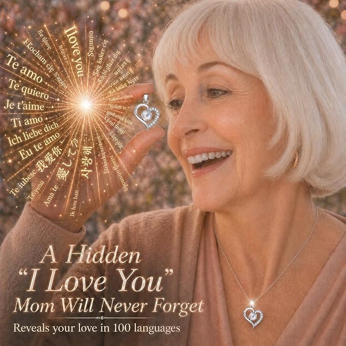 Forever Love Preserved Real Rose with Heart Necklace, Mothers Day Gifts for Mom, Wife, Anniversary Birthday Gifts for Women – Projects “I Love You” in 100 Languages