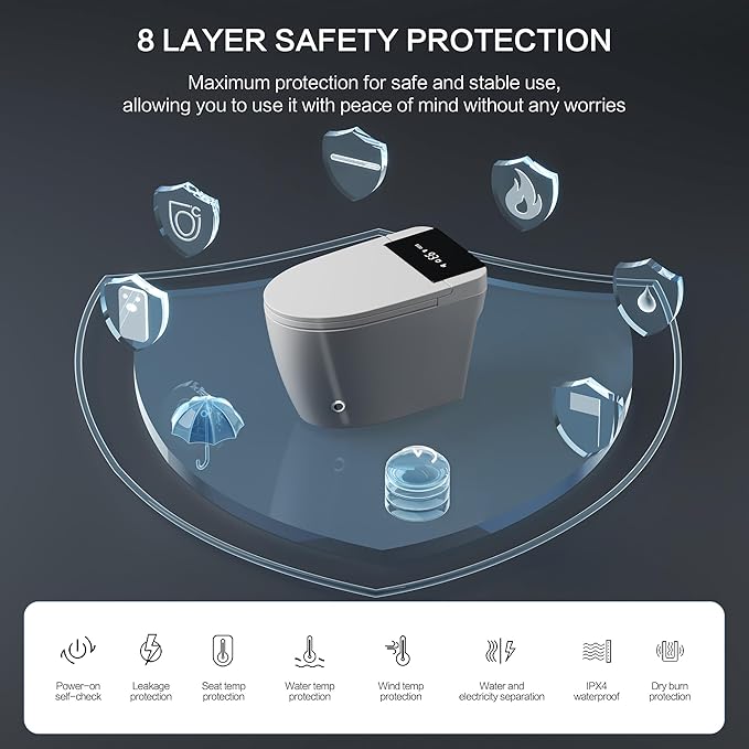 Smart Toilet with Bidet Built In, Heated Seat & Dual Auto Flush, Foot Sensor, Tankless Modern Elongated Electric Toilet with Warm Water Wash, Air Dryer, LED Display & 1000g MaP Flush, 1.28 GPF