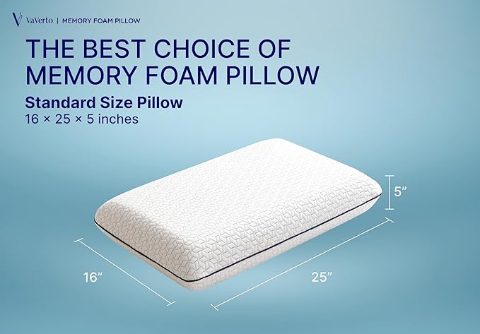 Cooling Gel Memory Foam Pillows - 1-Pack - Standard Size Memory Foam Pillow For Sleeping - Firm Pillow - Back, Stomach & Side Sleeper - Shoulder & Back Pain Relief - Washable, Bamboo Viscose Cover