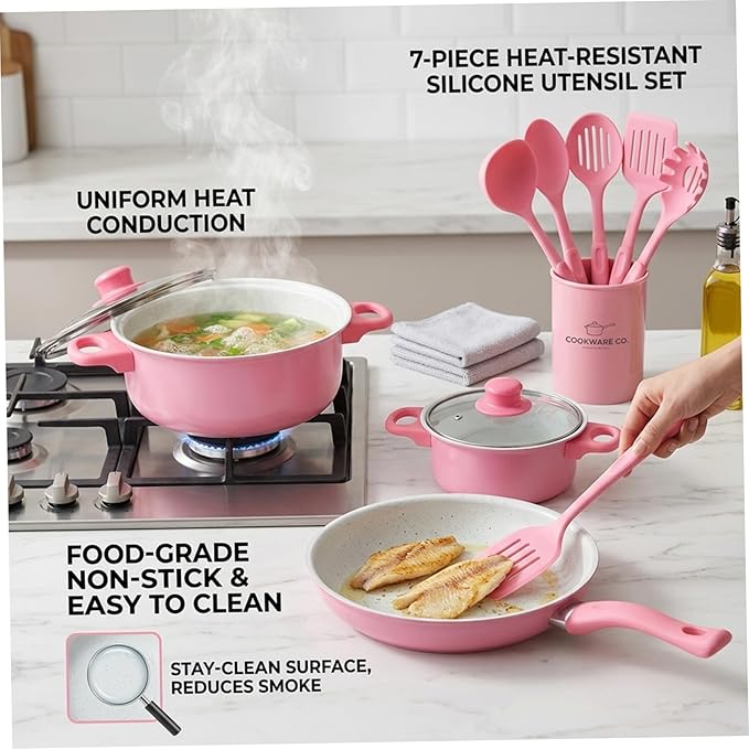 Nonstick Cookware Set, 13-piece Nonstick Cookware Set, Non Stick Pots and Pans with Frying Pan, Saucepans, Milk Pot & Utensils for Home Cooking, Style-1