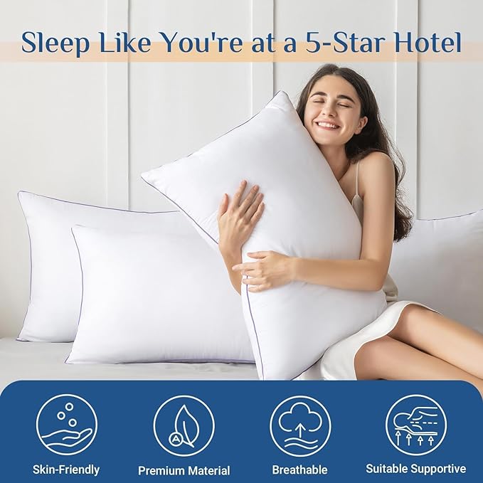 JOLLYVOGUE Pillows King Size Set of 2, Washable Supportive Bed Pillows with Super Soft Down Alternative Fill, Luxury Fluffy Hotel Quality for Side, Back, and Stomach Sleepers