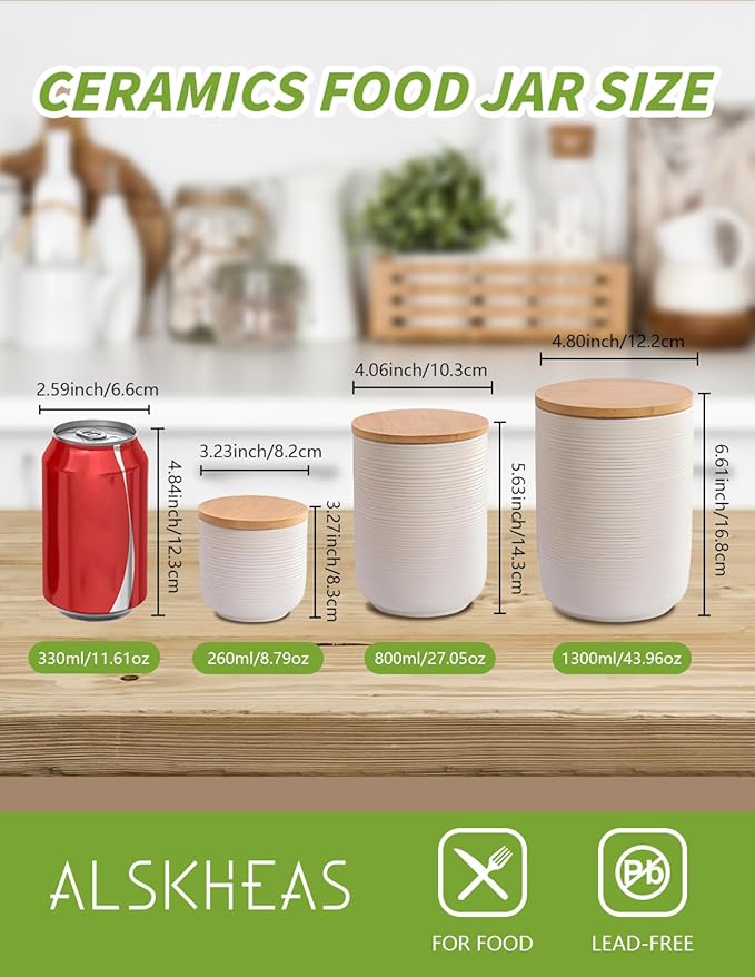 Ceramic Canister Set with Airtight Seal Lid, Kitchen Canisters for Countertop, White Canisters Sets for Flour, Coffee, Bean, Sugar, Tea, Spices and More, Home Decor (Set of 3)