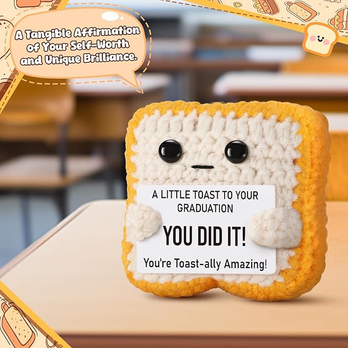 2026 Graduation Gift for College, Highschool Funny Graduation Decoration Crochet Toast Plush You DID IT Card for Her Him Students Masters Phd - Congrats Grad Party Gifts for Daughter Son