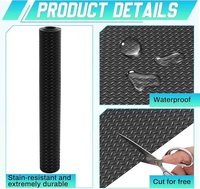 Breling 24 in x 10 ft Rubber Diamond Plate Rolls Garage Floor Mat for Under Car, Heavy Duty Flooring Rug for Trailers Garage, PVC Water/Stain Outside Resistant Parking Rv Tool