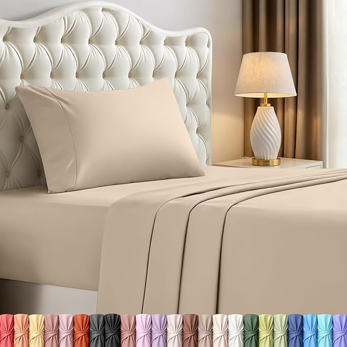 Utopia Bedding Twin Sheet Set – 3 Piece Bed Sheets for Twin Size Bed, Soft and Breathable Microfiber, Includes 1 Fitted Sheet, 1 Flat Sheet and 1 Pillowcase – Oeko Tex (Sand)