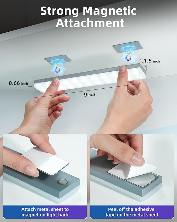 EZVALO 1800mAh Rechargeable Under Cabinet Lighting, Wireless, Magnetic Battery Operated Light Bars, 80 Color Changing, Under-Counter Light Fixtures with Remote for Kitchen, Shelves, Home Bar, 2Pack