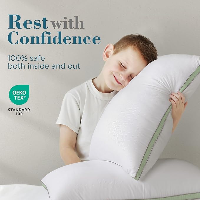 viewstar Bed Pillows Queen Sizes Set of 2, Hotel Quality Cooling Down Alternative Gusseted Pillows for Side, Back, or Stomach Sleepers, Green
