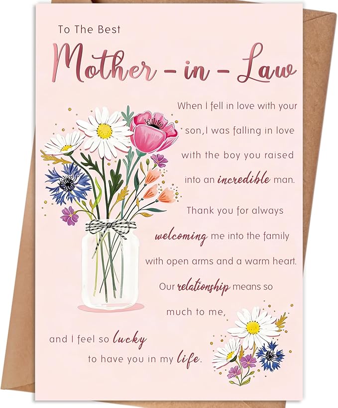 Mothers Day Gifts Card for Mother In Law, Mother's Day Card for Mother-In-Law