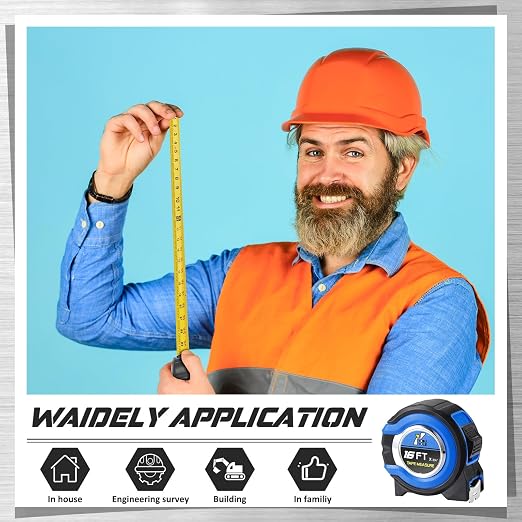 Youyole 10 Pack Tape Measure with Fractions 1/8 Steel Measuring Tape Retractable Easy Read Measurement Ruler Steel Power Blade (16 ft X 3/4 in,Blue)