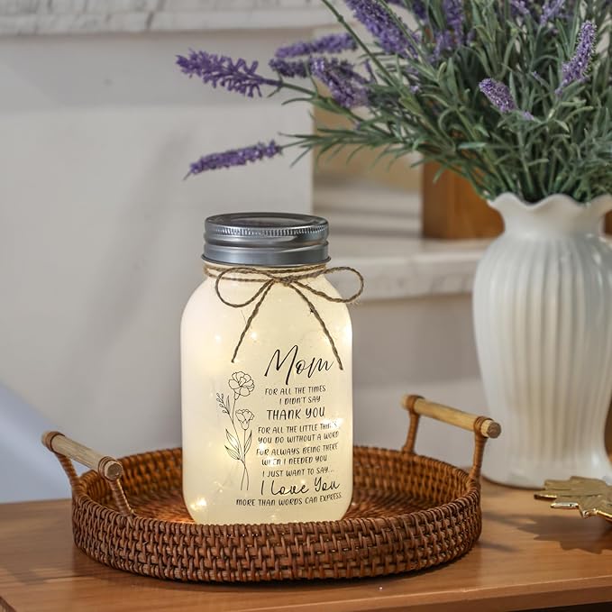 Maracco Mothers Day Gifts for Mom from Daughter Son, 30oz Large Mason Jar Night Light Home Decor, Thank You Mama & I Love You Mom Gifts, Happy Birthday Mother Gift