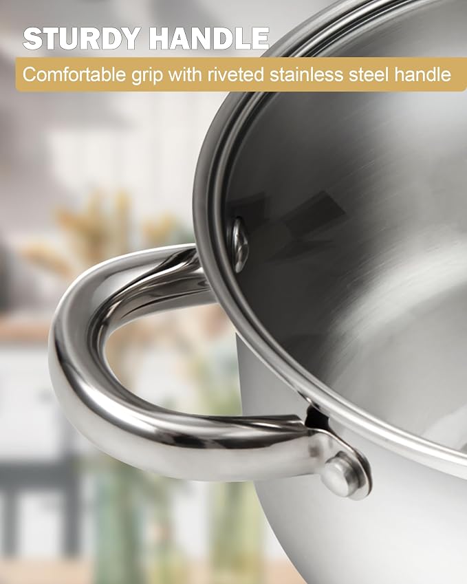 Cook N Home 8 Quart Stainless Steel Pasta Pot with Strainer Lid 3-in-1 Pots | Steamer Basket, Pasta Strainer, Stock Pot with Lid - Pasta Cooker Induction Compatible, Dishwasher & Oven Safe