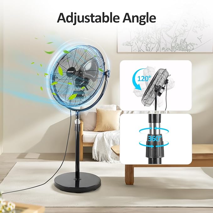 BEESTAR 18 Inch Heavy Duty High Velocity Pedestal Fan,Industrial Standing Fan with Adjustable Height and Tilt,3-Speed,Metal for Industrial, Commercial, Residential, Greenhouse,Black