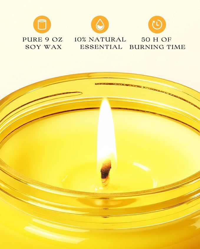 AOOVOO 4 Pack Citrus Lemon Odor Eliminating Highly Fragranced Candle Set - Eliminates 95% of Pet, Smoke, Food, and Other Smells Quickly, Non Toxic Air Freshing Soy Candle