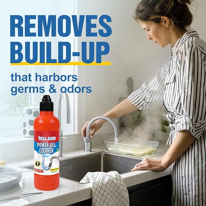 Bell Bird Drain Clog Remover & Pipe Cleaner - Thick Power Gel Dissolves Hair, Grease, and Soap Scum - Septic Safe Odor Eliminator for Kitchen Sinks, Tubs, Showers & Toilets (Pack of 2)
