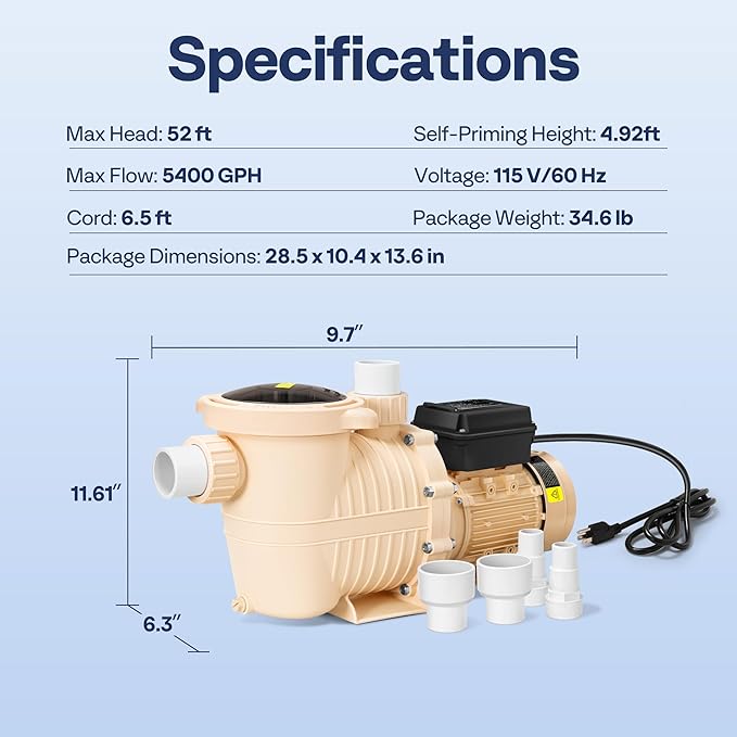 VIVOHOME 1.5HP Variable Speed Pool Pump Energy Saving 115V