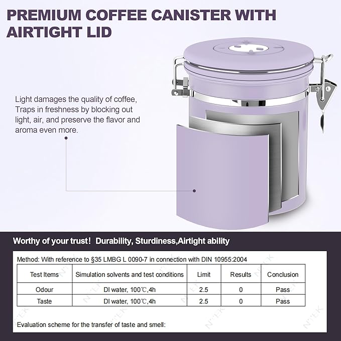 ShanSon Coffee Canister Airtight Coffee Container Stainless Steel Coffee Bean Storage Container with Scoop Coffee Canister for Beans Grounds Sugar Flour Tea Cereal,11OZ, Purple Upgraded Version