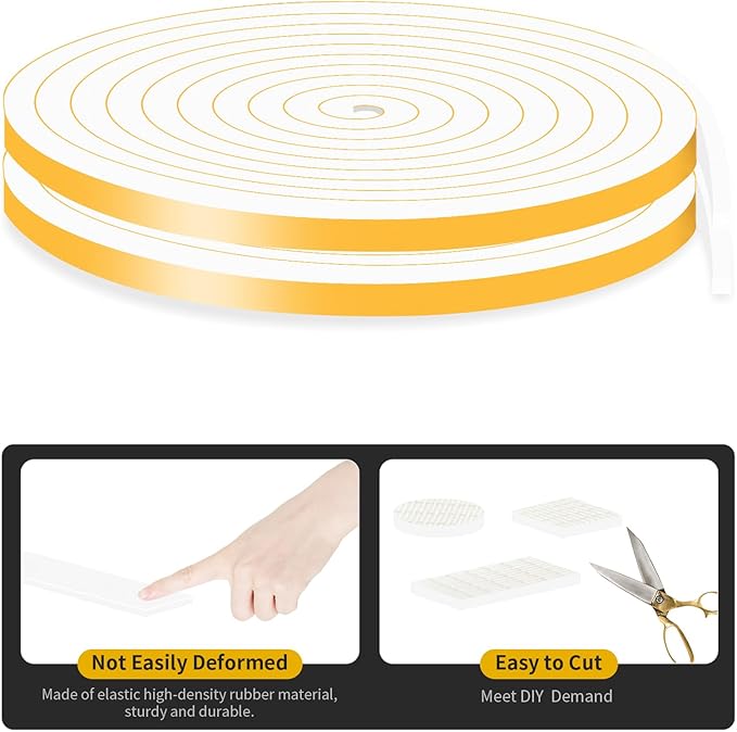 Weather Stripping Door Seal Strip,Front Door Weather Stripping,Insulation Tape for Door Frame,Window,Air Conditioner (White,3/8 in x 3/8 in x 33Ft)