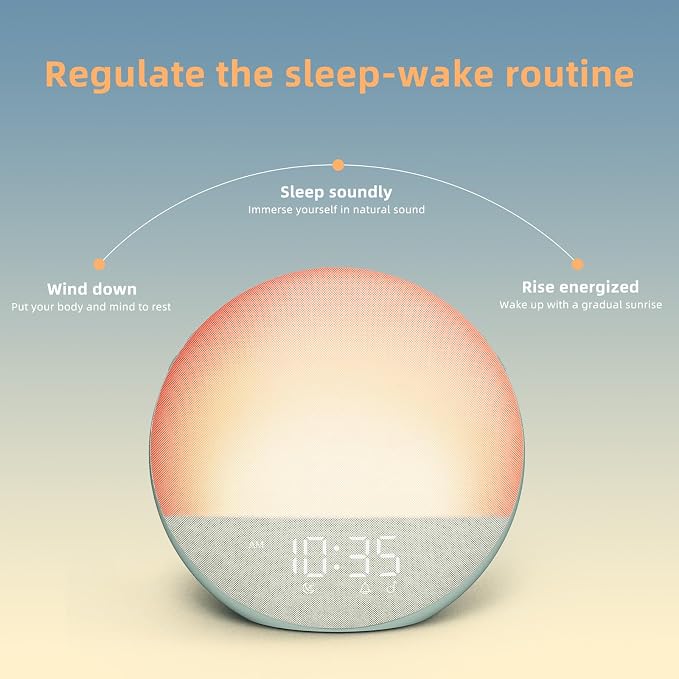 Odokee Sunrise Alarm Clock White Noise Machine: Natural Wake Up Light | Dimmable Clock with Bluetooth Speaker for Bedroom - 25 Sleep Sounds for Baby Adults Kids Sage Green