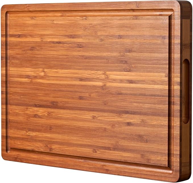 Allsum XL Cutting Board for Kitchen, 20x15" Extra Large, 1" Thick Bamboo Wood Butcher Chopping Block, Cheese Board, Durable Reversible with Juice Grooves and Handles