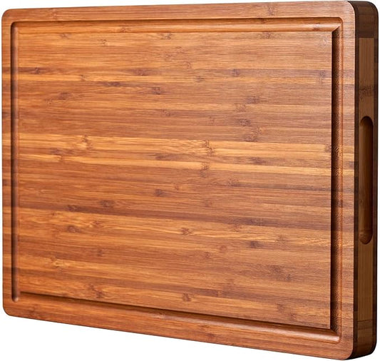 Allsum Large Wood Cutting Board for Kitchen, 1” Thick Bamboo Cheese Charcuterie Board, Butcher Chopping Block, with Juice Grooves and Handles