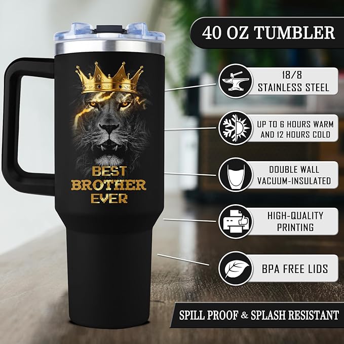 Muilzon Gifts for Brother Tumbler 40oz - Brother Gifts for Birthday Christmas Fathers Day from Sister - Big Brothers Gift Coffee Mug - Cool Funny Gift for Older/Little Brothers Cup with Handle