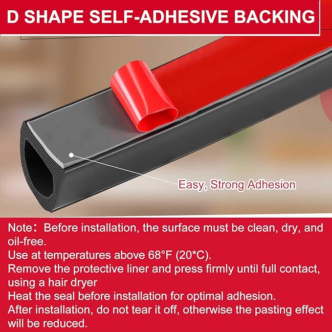 Pangda 13Ft D Shape Rubber Weather Stripping Foam Self-Adhesive EPDM Seal Strip for Noise Reduction Waterproof Dustproof for Cars Boats RVs Windows Doors (3/4" W x 3/4" H)