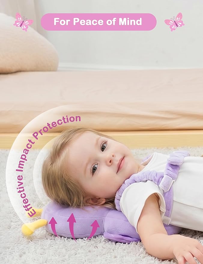 JunNeng Baby Head Protector Backpack, Toddler Walking Fall Head Protection, Purple Butterfly