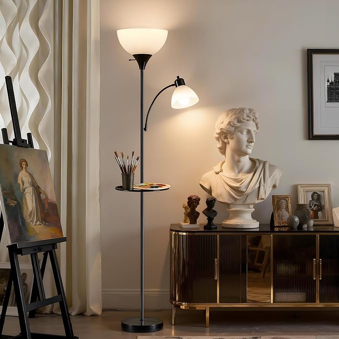 Luvkczc 72" Floor Lamp with Table, Adjustable Reading Lights, Modern Torchiere Floor Lamps for Living Room, Bedroom, Office,Black【Bulb not Included】