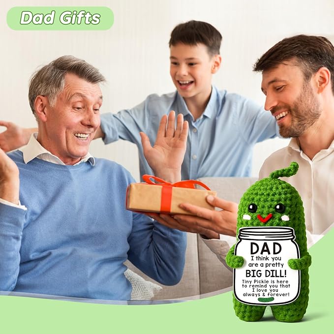 MAMAGIFTREE Dad Gifts from Daughter or Son,Handmade Crochet Pickle Dad Birthday Gifts -I Love Best Daddy Ever Gift Thank You Daddy Funny Emotional Care Desk Decor
