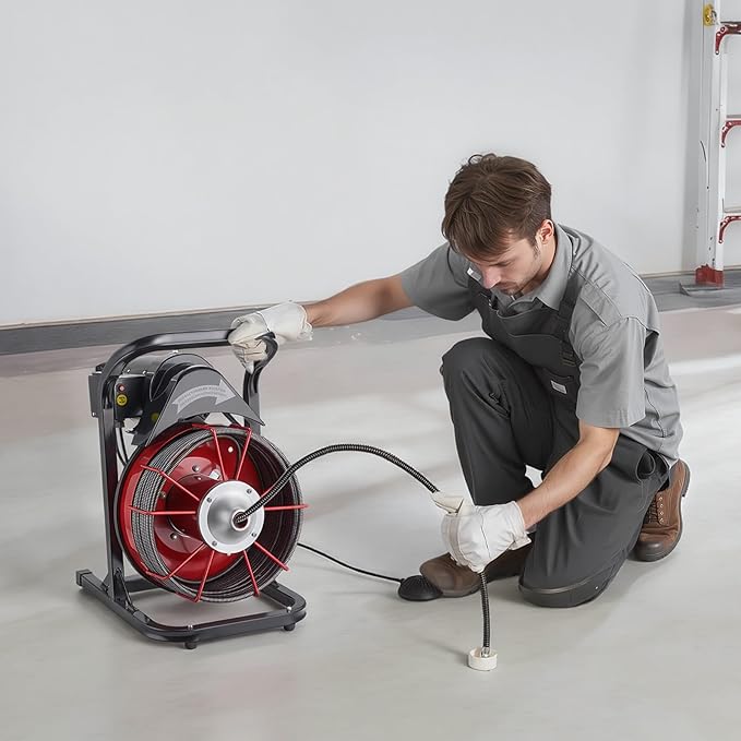 VEVOR Drain Cleaner Machine 50 FT x 1/2 Inch, Sewer Snake Auger Manual Feed with 4 Cutters & Air-activated Foot Switch for 2" to 6" Pipes