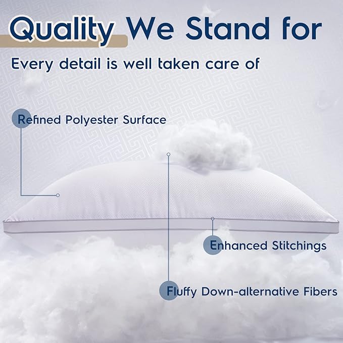 viewstar Bed Pillows Different Sizes Set of 2, Hotel Quality Cooling Down Alternative Gusseted Pillows for Side, Back, or Stomach Sleepers, White, King