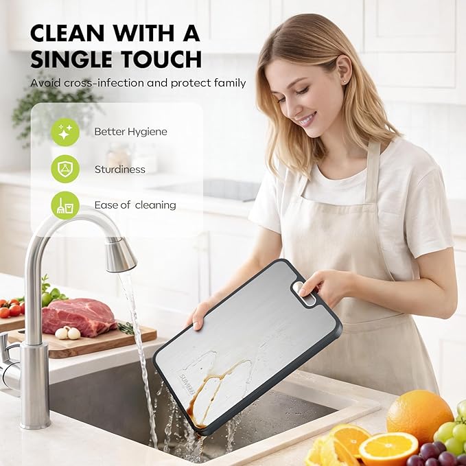 Sumzzz Titanium Cutting Board for Kitchen, Cutting Board Double Sided Food Grade, Pure Titanium/PP, Easy to Clean Large Size 16”×10”