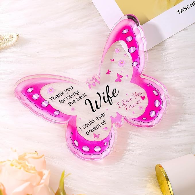Mothers Day Gifts for Wife, Wife Mothers Day Gifts - Acrylic Butterfly Plaque To My Wife 4.3×3.3 in, Birthday Anniversary Christmas Valentines Day Gifts for Wife from Husband
