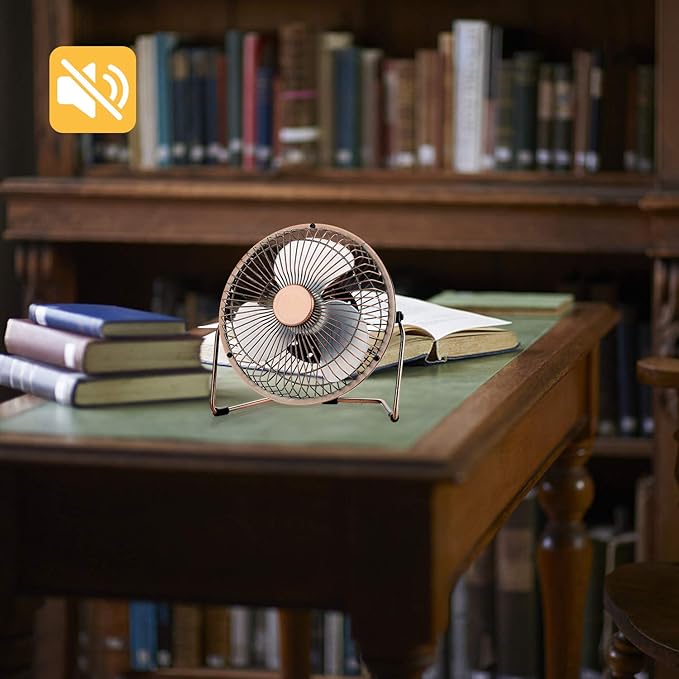 EasyAcc 6 Inch USB Desk Fan, 360°Rotation Small and Quiet,Powerful Portable Strong Airflow,Mini Metal Personal Cooling Fan with 2 Speed for Home Office,Bronze(USB POWERED ONLY)