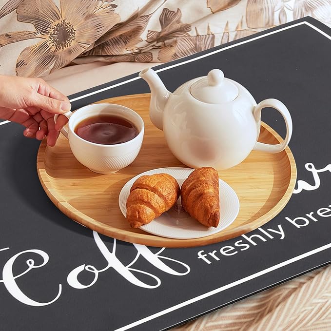 Findosom 12"x 20" Dish Drying Mat, Super Absorbent & Cuttable Coffee Mat, Hide Stain Bar Mat for Kitchen Counter, Coffee Bar Accessories, Black
