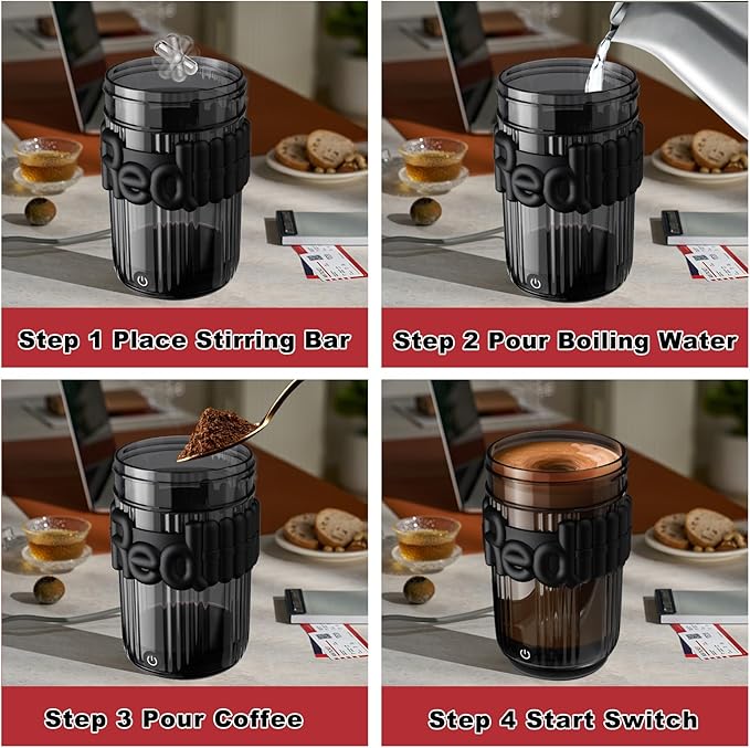 Self Stirring Coffee Mug, 400mL Rechargeable Automatic Magnetic Mixing Cup with Stainless Steel Stir Bar for Coffee/Milk/Hot Chocolate Self Stirring Mug