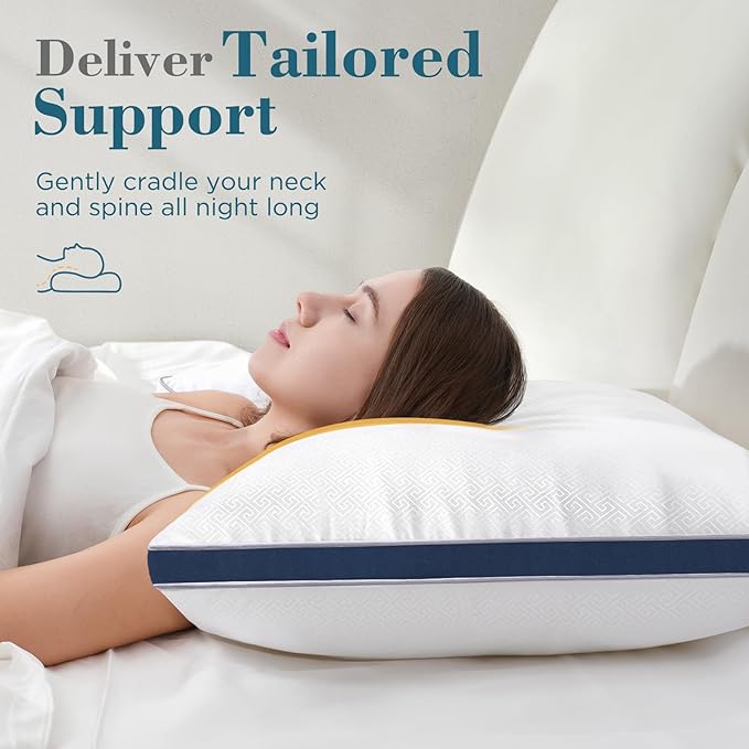 viewstar Bed Pillows Queen Sizes Set of 2, Hotel Quality Cooling Down Alternative Gusseted Pillows for Side, Back, or Stomach Sleepers, Navy