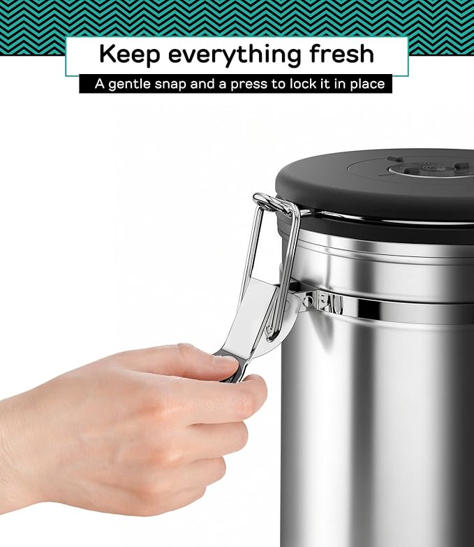 Coffee Gator Coffee Canister, 16oz Airtight Stainless Steel Kitchen Food Storage Container with Date Tracker, Scoop for Sugar,Grounds Coffee, Beans,Tea, Sugar, Cereal, Flour, Cookies Jars - Silver