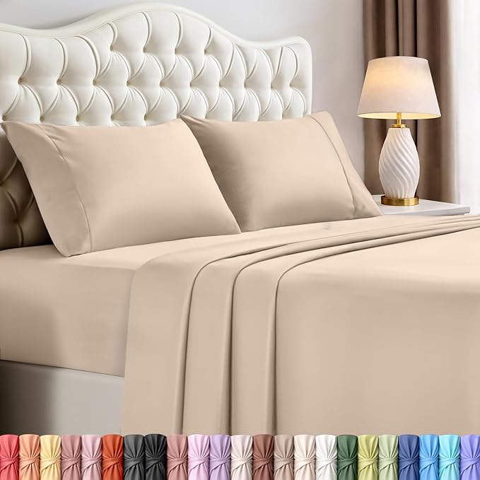 Utopia Bedding California King Size Sheet Set – 4 Piece Bed Sheets, Soft and Breathable Microfiber, Includes 1 Fitted Sheet, 1 Flat Sheet and 2 Pillowcases – Oeko Tex (Beige)
