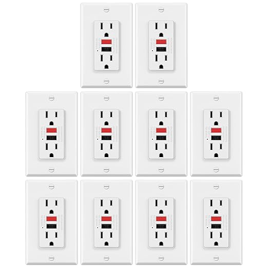 ELECTECK 10 Pack GFCI Outlets 15 Amp, Non-Tamper Resistant, Decor GFI Receptacles with LED Indicator, Ground Fault Circuit Interrupter, Wallplate Included, ETL Listed, Red/Black Button