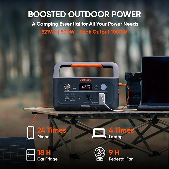Jackery Explorer 500 v2 Portable Power Station with Carrying Bag, 512Wh LiFePO4 Battery, 500W AC/1000W Peak, Solar Generator for Camping, Outdoors, and Power Outages
