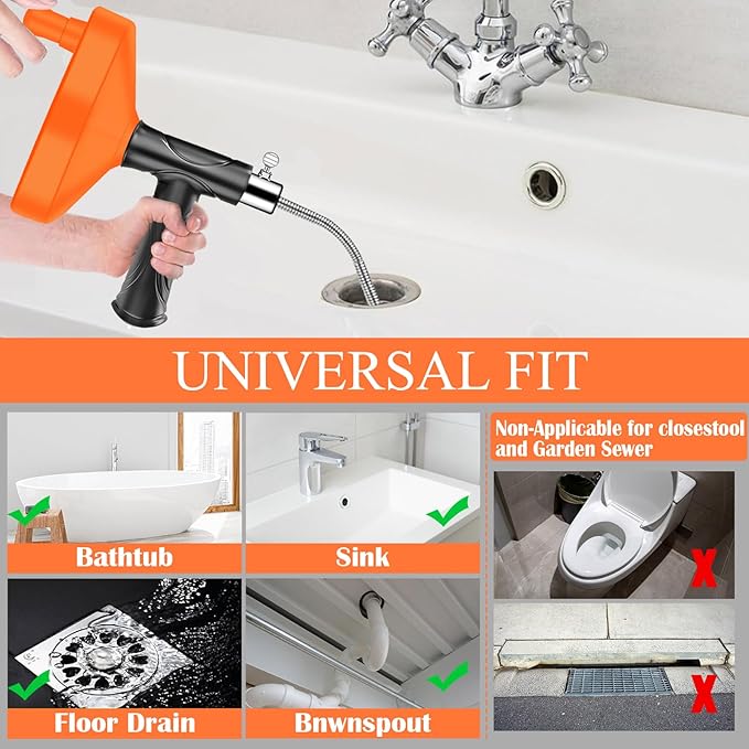 33 FT Drain Snake Auger, Plumbing Snake Drain Hair Clog Removal Tool, Sink Unclogger Drain, Heavy Duty Drum Auger, Cleaner Tool for Bathroom Kitchen Tub Shower Drain Clog Remover with Gloves