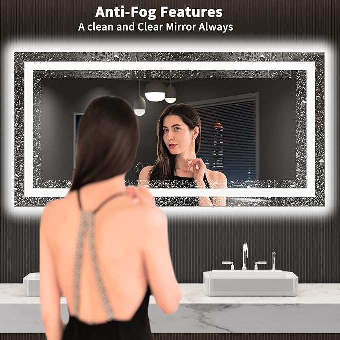 LOAAO 55"X30" LED Bathroom Mirror with Lights, Anti-Fog, Dimmable, Backlit + Front Lit, Lighted Bathroom Vanity Mirror for Wall, Memory Function, Tempered Glass, ETL Listed