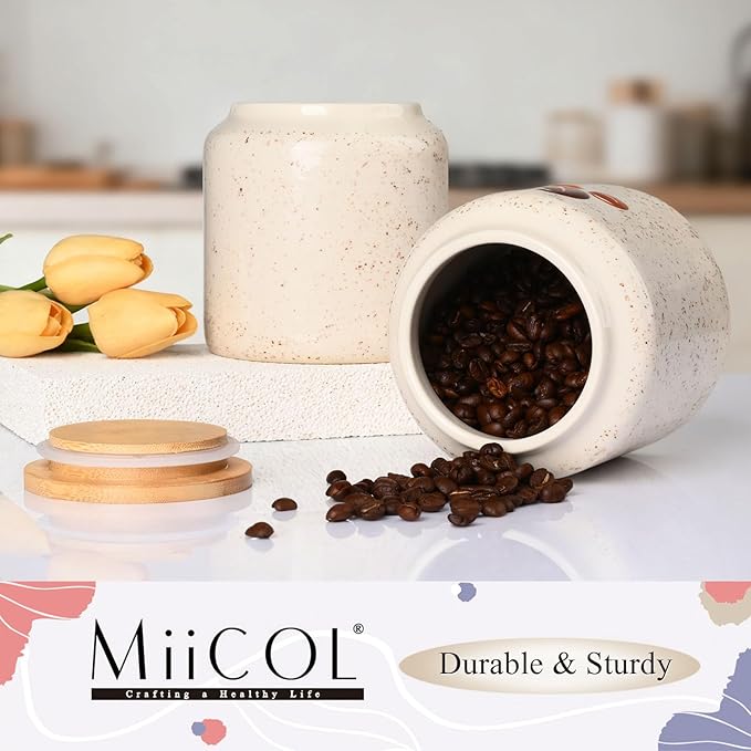 Miicol Ceramic Storage Canister with Airtight Lid, Food Storage Container, Round Coffee Canister, Pantry Organizer, Kitchen Storage Jar for Coffee Bean, Flour, Pasta, Sugar, Spices, Tea, 20 fl.oz‌