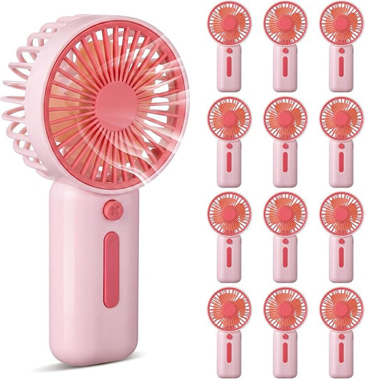 EBOOT 12 Pack Mini Portable Fans Bulk with Foldable Stand, Small Handheld Fan Pink Battery Operated Fan for Women Men Travel, Gym, Office, Wedding, Camping, Makeup