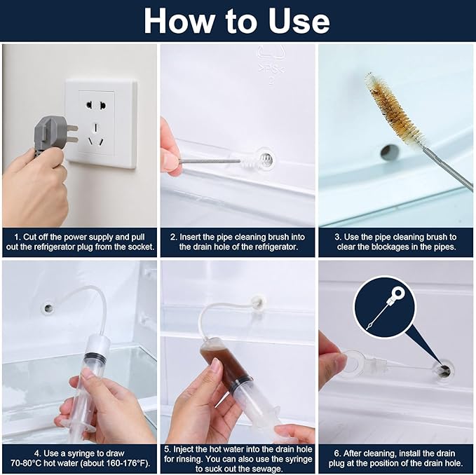 XANGNIER 10 Pcs Refrigerator Water Line Cleaning Kit,Refrigerator Drain Cleaner Tool–55.6 Inch Flexible Drain Brush,Syringe,Unclog Fridge&Ice Maker Cleaner Tools for Ice Dispenser,Sink,AC Drain Line