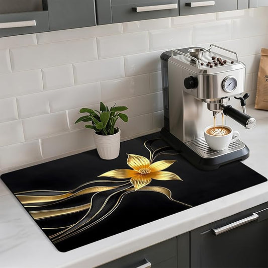 Coffee Mat 17"x32" - Extra Large Absorbent Non Slip Dish Drying Mat,Coffee Bar Accessories,Kitchen Counter Protector for Coffeemaker, Sink, Dining Decor