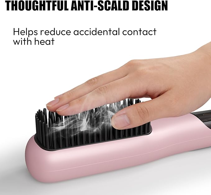 Steam Hair Straightener Brush, 3-in-1 Hair Straightening Brush for Frizzy, Curly & Thick Hair and Short Hair, Steamer Straightener Brush for Anti-Frizz, Steamer for Reduced Heat Damage, Dual Voltage