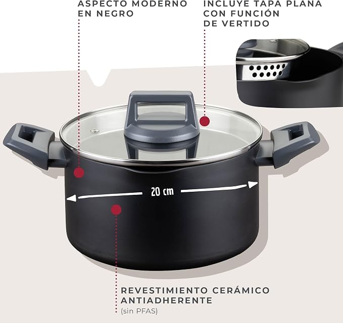 Fackelmann Statement Cooking Pot 20 cm - Pot with Ceramic Coating - Recycled Aluminium with Non-Stick Coating - PFAS-Free, Heat Resistant Handle, Suitable for All Hobs Including Induction
