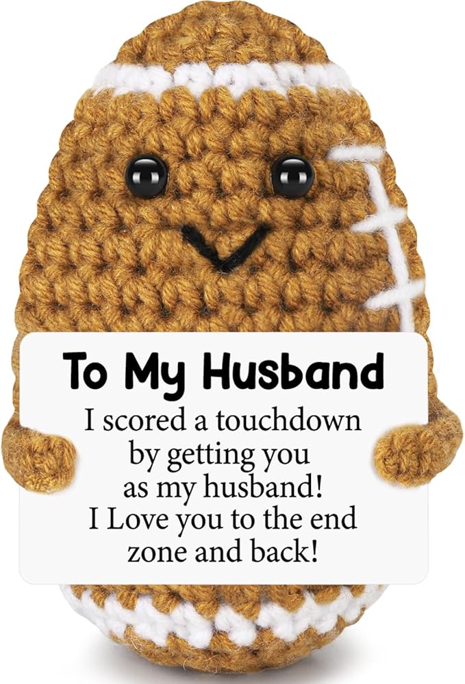 Fathers Day Birthday Gifts for Husband from Wife, To My Husband Handmade Crochet Football Decorations Gift for Husband, Wedding Anniversary Present for Men, Romantic Decor for Couple, Hubby, Spouse
